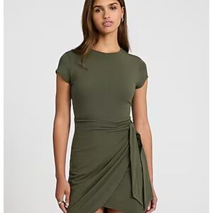Express Crew neck short sleeve wrap tie mini sheath dress olive XL